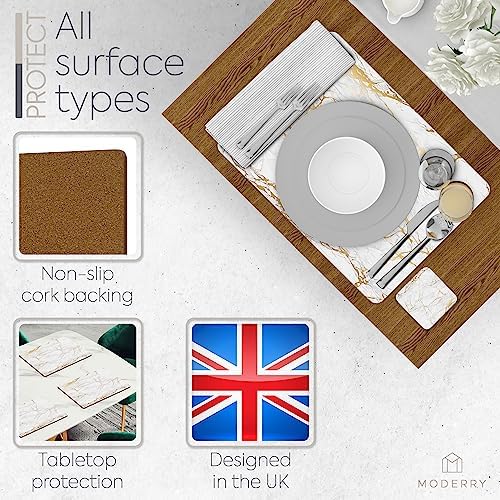 Set of 4 Heat Resistant Cork Placemats for Dining Table with Free Set of 4 Matching Drink Coasters Marble Design 16 x 12 Inches Cork Backed Hard Placemats (Foiled Gold) - Image 5