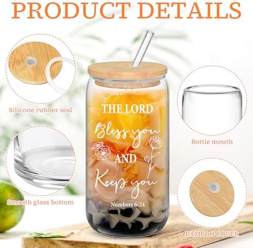 12 Set Christian Gifts Bulk 16oz Can Shaped Glass Cup with Lids Straws - Image 3
