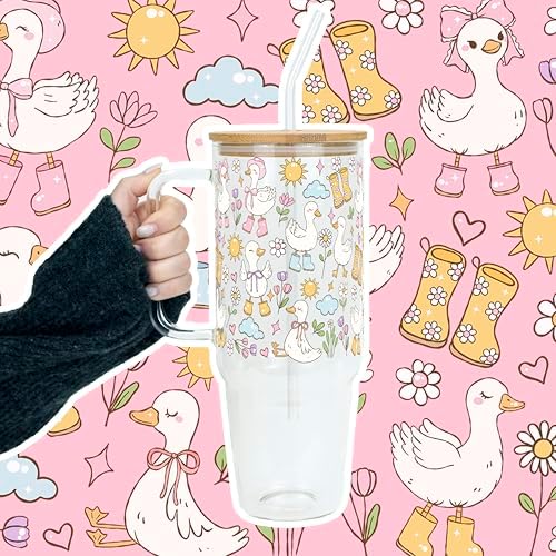 Sip-Sip Hooray! Goosey Chic 40oz Glass Tumbler with Lid and Straw - Image 3
