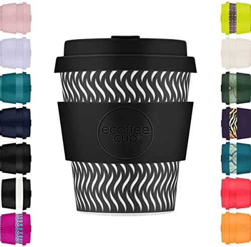 Ecoffee Cup 8oz (240ml) Reusable Coffee Cup – PLA Plant-Based Travel Mug with Silicone Lid, Melamine Free & Dishwasher Safe – Spin Foam by EcoffeeCup