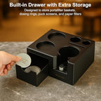 Espresso Tamping Station - 7 in 1 Espresso Coffee Organizer Box Fits for Storage 51/54/58MM Espresso Tamper, Distributor, Portafilter and Puck Screen Accessories, Plastic Tamp Station, Black - Image 6