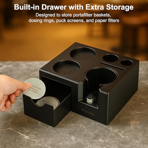 Espresso Tamping Station - 7 in 1 Espresso Coffee Organizer Box Fits for Storage 51/54/58MM Espresso Tamper, Distributor, Portafilter and Puck Screen Accessories, Plastic Tamp Station, Black - Image 6