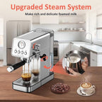AYCHIRO 20 Bar Espresso Machine with Pressure Gauge, Compact Semi-Automatic Espresso Maker with Steam Wand, 1350W Fast Heating Coffee Machine with Removable 37oz Water Tank for Home Office - Image 4