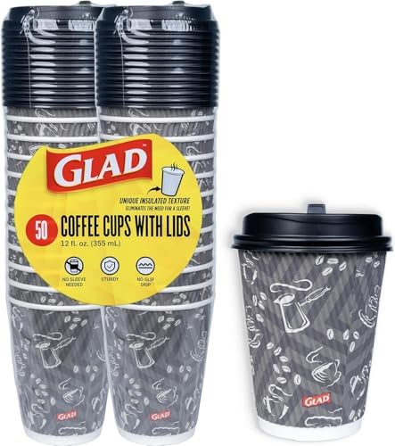 Glad Disposable Coffee Cups with Lids, Java Mocha, 12 Oz, 50 Count, 2-Pack by GladTrashFoodStorage