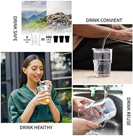 BLUEPOLAR 13oz/400ml Glass Water Tumbler with Straw and Lid Sealed Carry On Thick Wall Iced Coffee Cup Glass Cup for Water, Iced Tea Fruit Juice Etc (White-4 Pack) - Image 6