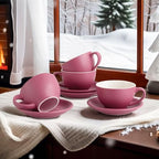 Yundu Matte Purple Cappuccino Cups Set of 4-10oz Ceramic Latte Mugs with Saucers, Elegant Espresso Cups for Coffee & Tea - Image 4