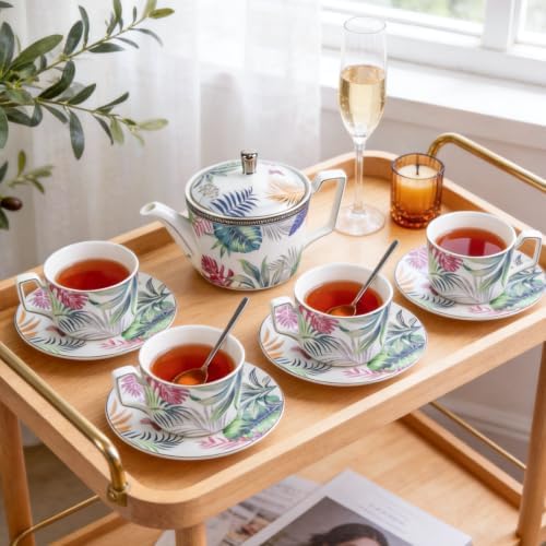 Porcelain Tea Set with Teapot, Teacups, Saucers and Spoons, NX049 - Image 7