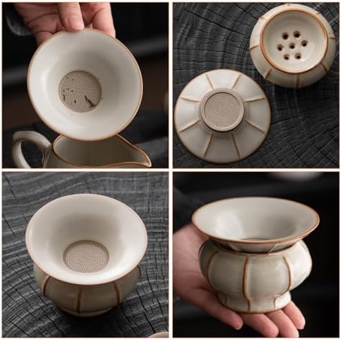 COHEALI Ceramic Tea Strainer with Holder Ru Kiln Porcelain Filter Fine Mesh Infuser for Loose Leaf Tea Brewing Beige - Image 3