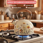 Sylfaen Tea Kettle for Stove Top, 2.5 Quart Floral Whistling Kettle, Beige - Image 6