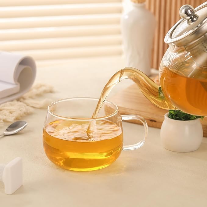 Glass Tea Cups Set of 2, 360ml | Clear Borosilicate Glass Teacups with Handle for Tea Lovers | Dishwasher & Microwave Safe Large Coffee Mugs for Espresso, Cappuccino, Latte & Juice - Image 2