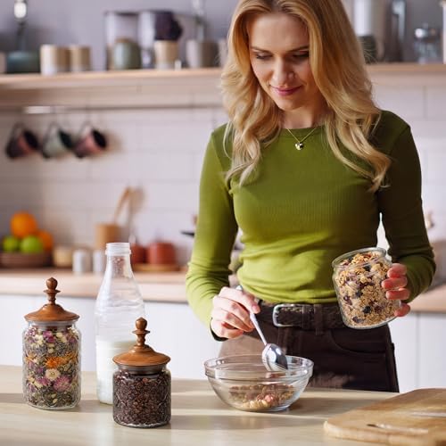 Suclain 6 Pack 24oz Glass Spice Jars with Dark Wood Lids Vintage Canisters with Begonia Pattern Airtight Food Storage Container for Home Kitchen Tea Coffee Spice Pantry Organization Decorations - Image 7