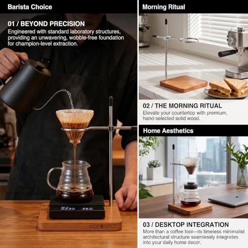 Pour Over Coffee Stand, Cherry Wood Base & Stainless Steel - Image 5