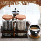 Suclain Glass Coffee Grounds Container with Shelf 2 x 34 oz Glass Coffee Bean Storage Canisters with Airtight Thread Lid and Measuring Spoon Food Storage Jars for Kitchen Sugar(Classic Style) - Image 6