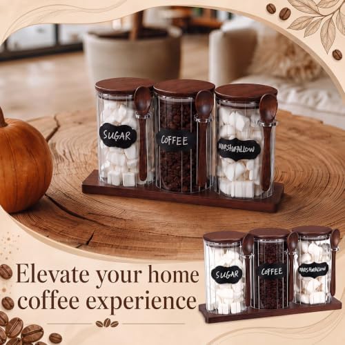 Set of 3 Glass Coffee Container with Bamboo Lids Spoons Labels 25 oz Clear Airtight Jar Food Storage Canister Set for Coffee Tea Sugar Decorative Countertop Organization Jars(Walnut) - Image 5
