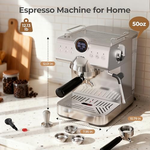 Espresso Machine with Milk Frother,20 Bar Semi-Automatic Expresso Coffee Machine for Home,50oz Removable Tank,Hot & Cold Brew,Single & Double Shot Latte Machine - Image 2