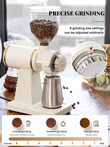 Huanyu 60mm Flat Burr Coffee Grinder, Retro Cream White for Home Cafe - Image 2
