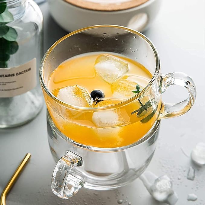 Large Coffee/Green Tea Mug 450ml – Set of 2 | Multipurpose Glass Cups with Handle for Coffee, Cappuccino, Espresso, Soup, Milk & Beverages | Jumbo Clear Glass Mug - Image 5