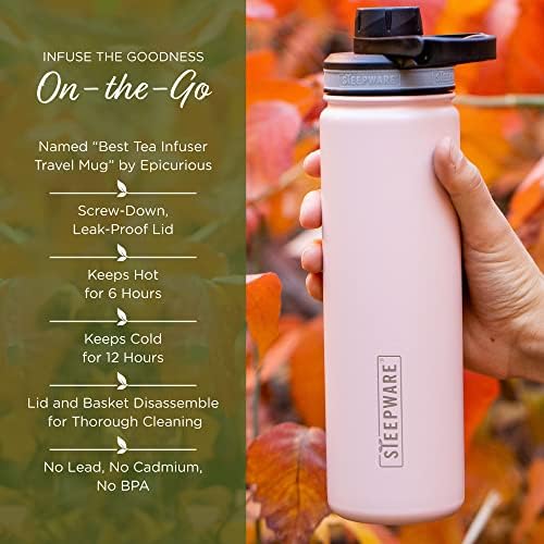 The Tea Spot Steepware Tea Tumbler and Thermos, 22oz, Tea Bottle with tea infuser for loose leaf tea or iced coffee, Sleek Double Wall Tumbler & Insulated Travel Bottle - Teal - Image 3