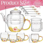 Maxdot 5 Pcs Floral Glass Tea Set, 51 oz Daisy Teapot with Infuser - Image 2