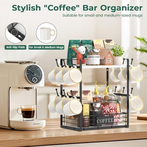 EsLuker.ly Coffee Mug Cup Holder Tree Bar Station Organizer, 2 Tier White - Image 5