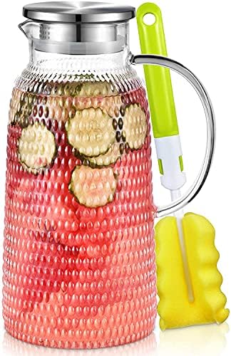 Aofmee 80oz Glass Pitcher with Lid, 2.4 Liter Water Pitcher, Glass Carafe for Cold or Hot Beverages, Sun Tea Jar, Easy Clean Heat Resistant Jug for Juice, Milk by Aofmee