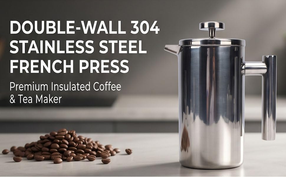 Yosoo French Press Coffee Maker, 304 Stainless Steel Double Wall Insulated 600ML Coffee Pot for Home Office Travel Tea Brewing - Image 7