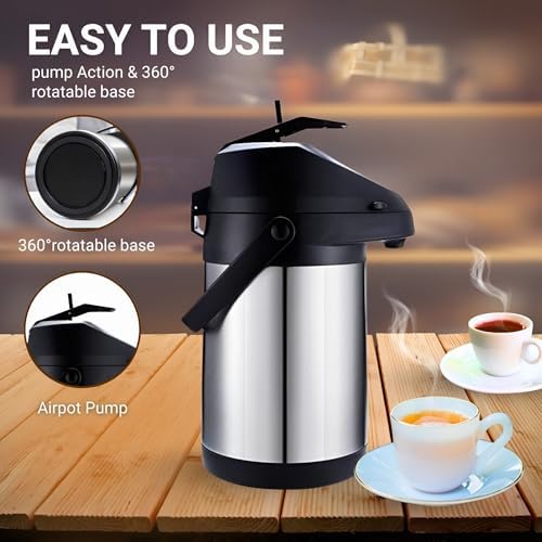 Insulated Thermal Coffee Carafe, 102oz (3L), Stainless Steel, Airpot Coffee Dispenser with Pump for Hot/Cold Drinks - Image 5