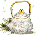 Cabilock 2.1 Quart Vintage Enamel Tea Kettle, Floral Stovetop Teapot with Porcelain Handle, Decorative Enamel Water Kettle for Tea, Coffee, Hot Water, Home Kitchen and Countertop Decor by cabilock