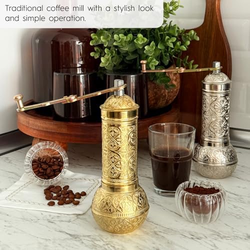 Decorative Manual Coffee Grinder, Zamak Conical Burr, Refillable Mill with Adjustable Coarseness, Handmade Turkish Mill with Handle,Hand Crank 18 cm-7.1 inch - Image 4