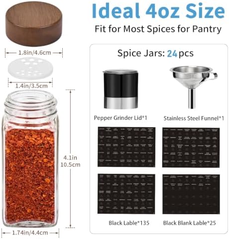 Yangbaga Glass Spice Jars with Labels, 24pcs 4oz Seasoning Organizer Jars - Image 4