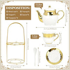 20 Pcs Porcelain Tea Set with Metal Holder and Spoon, European Ceramic Tea Set for Adults, European Flower Painting Teapot Cup Saucer Spoon Set for 6, 1000ML Gift Pack(White) - Image 4