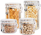 Oggi 4pc Clear Canister Set with Clamp Lids & Spoons - Airtight Food Storage Containers, Ideal for Kitchen & Pantry Storage of Bulk, Dry Food Including Flour, Sugar, Coffee, Rice, Tea, Spices & Herbs by OGGI