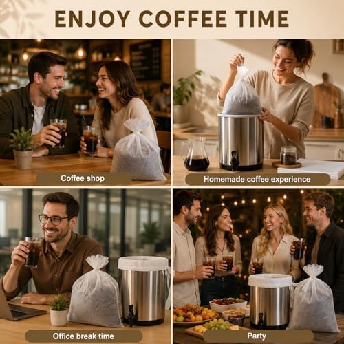 100 Pack Cold Brew Coffee Filter Bags, 20 x 20 Inch Disposable Drawstring Coffee Filters for Large Batch Brewing, Fine Mesh Cold Brew Bags for 5 Gallon Buckets, Coffee Shops, Cafés & Home Brewing - Image 6