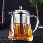 DKULMN Square Glass Teapot, Elegant Square Glass Teapot Removable Infuser, Stovetop Safe Glass Tea Kettle with Heat Resistant for Loose Leaf Tea, Gift for Tea Maker,550ml - Image 3
