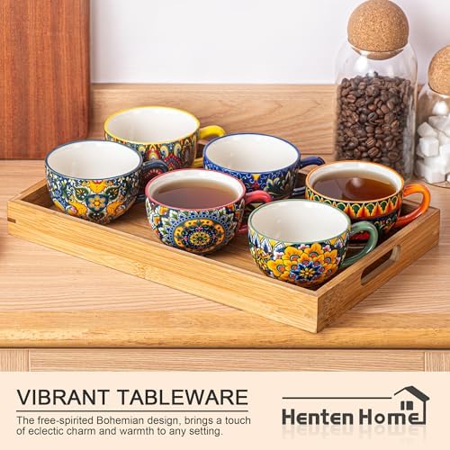 Henten Home 8.5 oz Ceramic Cappuccino Cups, Latte Cup with Saucers Set of 2 - Image 4