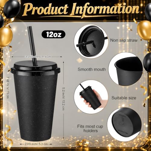 Honeydak 30 Pack Reusable Plastic Tumblers with Lids and Straws 12oz Colorful Cold Drink Cups Bulk Travel Mug Leak Proof Party Iced Coffee Cups for Summer Party Birthday Gift (Glitter,Black) - Image 3