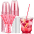 Ziliny 50 Sets 14 oz Pink Plastic Cups with Heart Shaped Straws and Lids by Ziliny