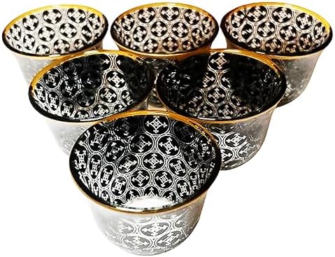 Chandler Espresso Turkish Arabica Coffee Cup Assorted Design Available from Brand 70ml 2.5oz Set of 6 Cups with Gift Box (Glass, Black Circles Decal Made from Glass A) - Image 2