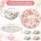 4 Set Tea Cups and Saucers, 6.7oz Ceramic Cup Set, Vintage Floral - Image 4