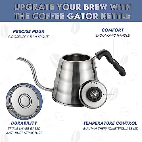 Stainless Steel Gooseneck Kettle, 1.2L/40oz Pour Over Coffee Maker - Image 2