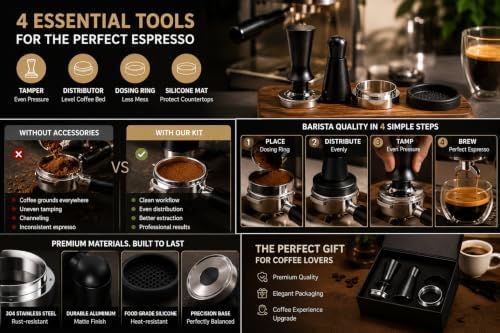 Espresso Accessories Kit 58mm – WDT Tool + Calibrated Tamper + Tamping Mat + Magnetic Dosing Ring – Espresso Tamper Set Compatible with Breville, Gaggia, Rancilio, E61 - Image 4