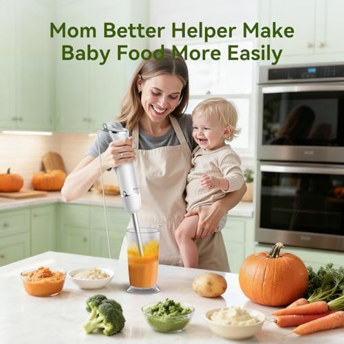 Immersion Blender Handheld 5 in 1 Hand Blender, 1000W Hand Mixer Stick, BPA-Free 12 Speed Handheld Blender with Mixing Beaker, Chopper, Whisk and Milk Frother for Soup, Sauce, Baby Food (White) - Image 5