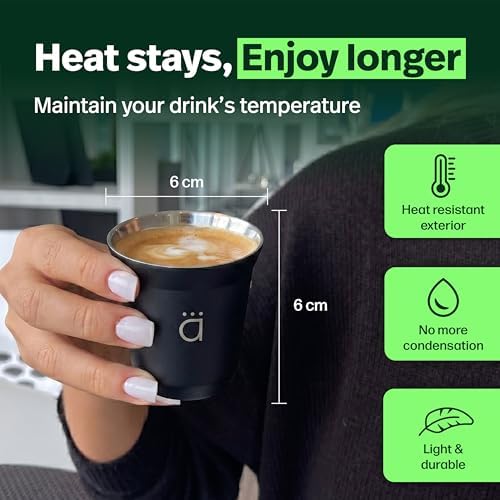 Kalmateh Heat Resistant Espresso Cups Set of 4 – Double Wall Insulated Stainless Steel Espresso Cup Set – Unbreakable 2.7oz / 80ml Demitasse Coffee Cups - Image 3