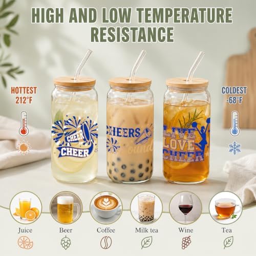 Glass Cups with Lids and Straws, 6Pack, 16oz, Cheerleader - Image 4