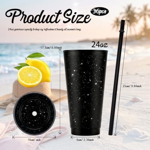 36 Pcs Black Tumblers with Straw & Lid - 24oz Coffee Cups - Image 2