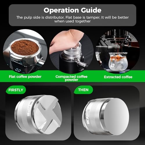 IKAPE Coffee Products, 53mm Coffee Distributor & Hand Tamper, Adjustable Depth Espresso Distributor Fits All 53mm Espresso Portafilter, Compatible with 54MM Breville Bottomless Portafilter (Silver) - Image 6