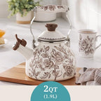 2 Qt Enamel Tea Kettle, Stovetop Whistling, Brown - Image 5