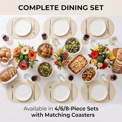 Premium Oval Faux Leather Placemat & Coaster Set with Innovative Cork-Look Printed Base，4/6/8-Piece Sets & 8 Colors，Non-Slip Dining Table Mats for Kitchen Dining - Image 7