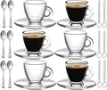 BOHEM'S Espresso Cups, 3.2 oz Small Demitasse Clear Glass Espresso Drinkware, Set Of Cups, Saucers and Stainless Steel mini Spoons + Free Glass Spoons (Set of 6) by BOHEMS