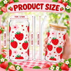 Vesici 6 Pcs Strawberry Glasses with Lid Straw and Stopper, Strawberry Gift - Image 3